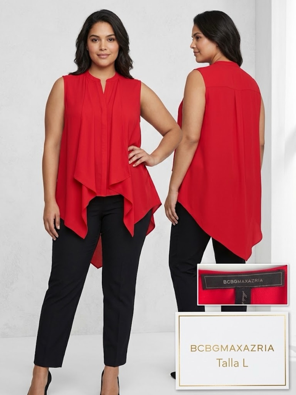 BCBGMaxAzria Red Sleeveless Handkerchief Hem Tunic